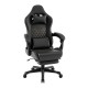 Ergonomic black video game chair with headrest, lumbar pillow, and adjustable features for ultimate comfort and support.