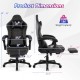 Dimensions of the Ergonomic Video Game Computer Chair in black, featuring adjustable height and reclining footrest.