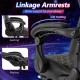 Linkage armrests with soft padding on the ergonomic black gaming chair for enhanced elbow support during gaming.