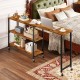 Brown 360-degree rotating sofa side table with wheels, showcasing a spacious desktop and open shelves for easy access.