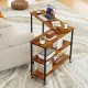 Brown 360-degree rotating sofa side table with wheels, featuring a spacious top and 2-tier storage shelves for.