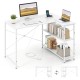 L-shaped 47-inch reversible corner desk in white with adjustable storage shelves and built-in charging station.