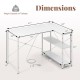 L-shaped 47-inch corner desk in white with adjustable shelves and built-in charging station for home office use.