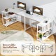 L-shaped 47-inch corner desk featuring adjustable shelves on either side, perfect for optimizing office space and.