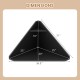 Dimensions of the black floating triangular corner computer desk with storage shelf, measuring 36.5" x 31" x 25".
