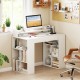 43-inch white computer desk showcasing a spacious tabletop and dual 3-tier bookcases for efficient office organization.