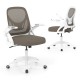 Ergonomic gray computer desk chair with lumbar support, flip-up arms, and breathable mesh for optimal comfort and.