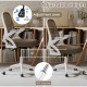 Ergonomic computer desk chair in gray with adjustable height and flip-up arms for optimal lumbar support and comfort.