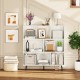 8-cube bookcase in white with 5 tapered metal legs, ideal for organizing books and decor in any living space.