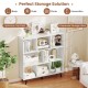 8-cube bookcase in white with 5 tapered metal legs, featuring ample storage for books and decor in a stylish design.