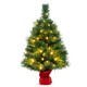24-inch mini pre-lit Christmas tree with warm white LED lights and red cloth-wrapped base, perfect for tabletop holiday.