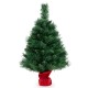 24-inch mini pre-lit Christmas tree with warm white LED lights and red cloth-wrapped base, perfect for tabletop.
