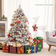 Flocked 4.5 ft Christmas tree with warm white LED lights, surrounded by wrapped gifts, perfect for festive decor.