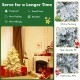 Flocked Christmas tree with warm white LED lights, featuring lush branch tips and a stable folding metal stand for.