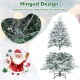 Flocked 4.5 ft Christmas tree with warm white LED lights and hinged design for easy setup, perfect for festive decor.