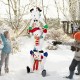 Three cheerful stacked snowmen decoration with colorful lights, ideal for brightening your Christmas indoor or outdoor.