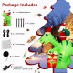 8-foot lighted inflatable dinosaur with Santa and gift boxes, made of weather-resistant polyester for outdoor.
