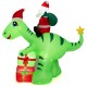 Lighted 8-foot inflatable dinosaur with Santa and gift boxes, perfect for festive outdoor decoration.