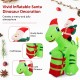 Inflatable 8-foot Santa Claus dinosaur decoration with gift boxes, perfect for festive outdoor holiday displays.