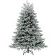Snowy 4.5 ft artificial Christmas tree with warm white LED lights and hinged design for easy setup and storage.