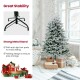 Snowy 4.5 ft artificial Christmas tree with warm white LED lights and strong metal stand for stability and easy storage.