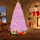 Flocked 7-foot artificial Christmas tree with 500 LED lights, showcasing colorful lighting and 1200 branch tips for.