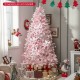 7-foot pink flocked artificial Christmas tree with 500 LED lights, perfect for festive decoration in any space.