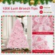 7-foot flocked artificial Christmas tree with 1200 branches and 500 LED lights, perfect for festive decoration.