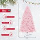 7-foot pink flocked artificial Christmas tree with 500 LED lights, 1200 branches, and easy assembly for festive decor.