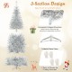 6 ft pre-lit artificial silver tinsel Xmas tree with 790 branch tips and warm LED lights, perfect for festive.