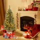 4 feet pre-lit potted Christmas tree with flowering pine needles and warm LED lights, perfect for festive home decor.
