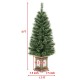 4-foot pre-lit potted Christmas tree with flowering pine needles and antique urn base, perfect for festive decor.