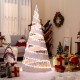 5-foot pre-lit Christmas cone tree with 300 warm and 250 cold white LED lights, featuring a sparkling silver design.