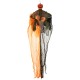 Hanging pumpkin ghost with red glowing eyes, bendable arms, and flowing robe for spooky indoor or outdoor decor.