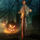 6 feet hanging pumpkin ghost with red glowing eyes, poseable arms, and flowing robe for a spooky Halloween decoration.