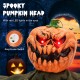 Spooky pumpkin head with red LED eyes, poseable arms, and flowing robe for indoor or outdoor Halloween decor.