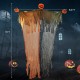 Hanging pumpkin ghost with red glowing eyes, bendable arms, and flowing robe, perfect for spooky indoor or outdoor.