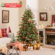 6-foot Christmas tree with warm white LED lights, pine cones, and presents, perfect for festive home decoration.