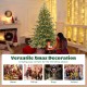 6-foot Christmas tree with warm white LED lights and pine cones, ideal for versatile holiday decoration in various.