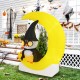 Adorable inflatable owl on a crescent moon with LED lights, perfect for Halloween decoration in your yard.