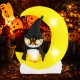 Adorable inflatable owl on a crescent moon with LED lights, perfect for Halloween decoration and outdoor use.