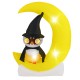 Adorable inflatable owl on a crescent moon with LED lights, perfect for Halloween decoration and festive atmosphere.