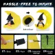 Inflatable owl on crescent moon Halloween decoration with LED lights, built-in blower, and secure stakes for stability.