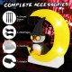 Inflatable owl on a crescent moon with LED lights, made of premium polyester for Halloween decoration stability.