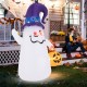 6 ft inflatable cute ghost with witch hat and Jack-o-lantern, featuring LED lights for Halloween decoration outdoors.