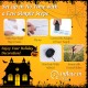 6 ft inflatable Halloween ghost with witch hat, LED lights, and included stakes for easy outdoor setup.