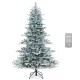 7-foot snow flocked artificial Christmas tree with cool white LED lights and remote control for festive holiday decor.