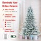 7 feet snow flocked artificial Christmas tree with cool white LED lights, featuring adjustable brightness and remote.