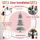 7-foot snow flocked artificial Christmas tree with cool white LED lights, showcasing easy installation steps and branch.