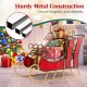 Sturdy metal Christmas sleigh decoration with a vibrant red finish and elegant scrollwork, perfect for festive indoor.